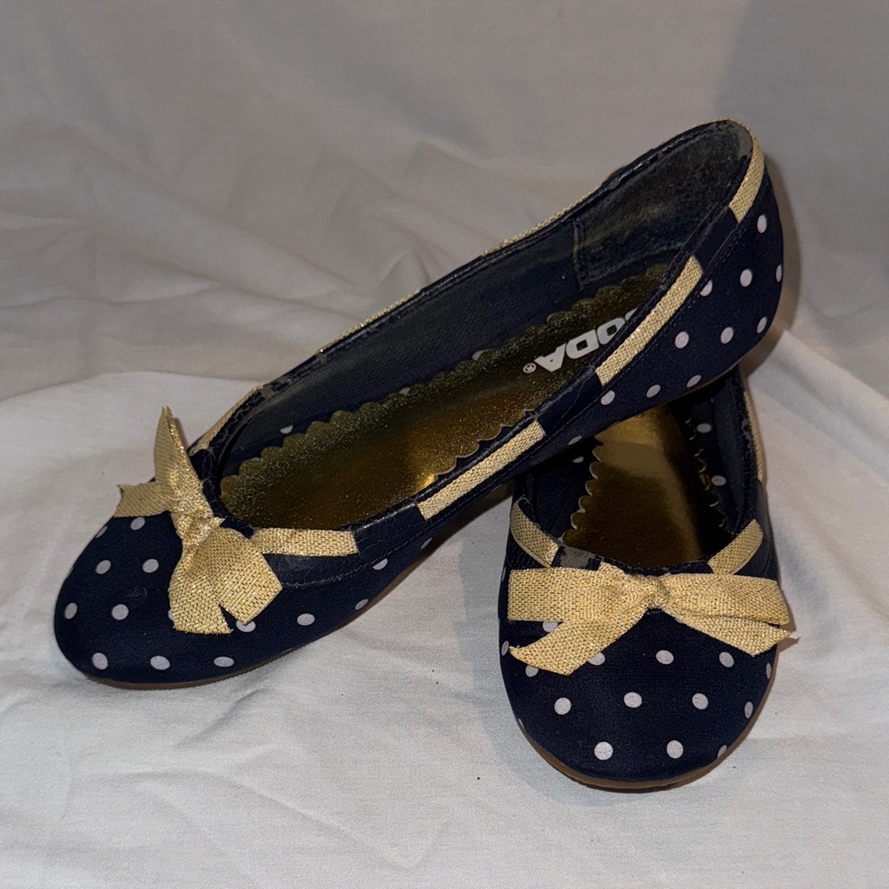 Soda Navy and Gold Polka Dot Flats